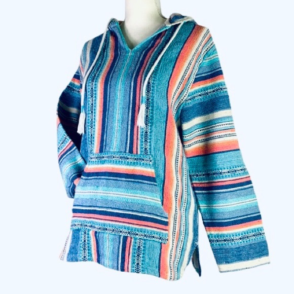 Beach Life LA DRFT Multicolor Poncho Hoodie Reggae Pocket V Neck Unisex Surfer - Picture 2 of 9
